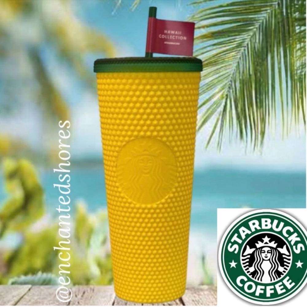 Starbucks Tumbler Hawaii Collection Textured Yellow Green Lid Limited Edition